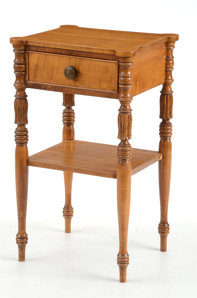 Pair of Federal Style Curly Maple Nightstands