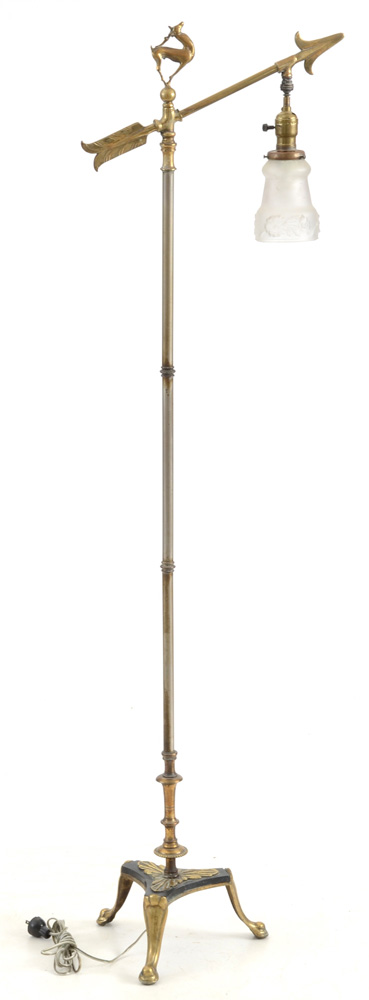 Vintage Brass Floor Lamp with Deer Finial