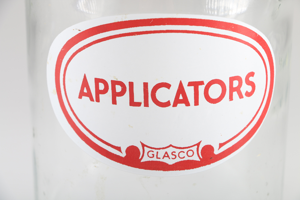 Vintage Glasco "Applicators" Apothecary Jar and Juice Bottle