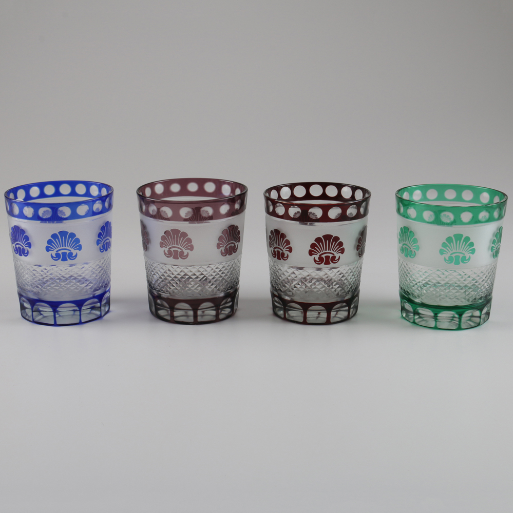 Four Colorful Crystal Drinking Glasses