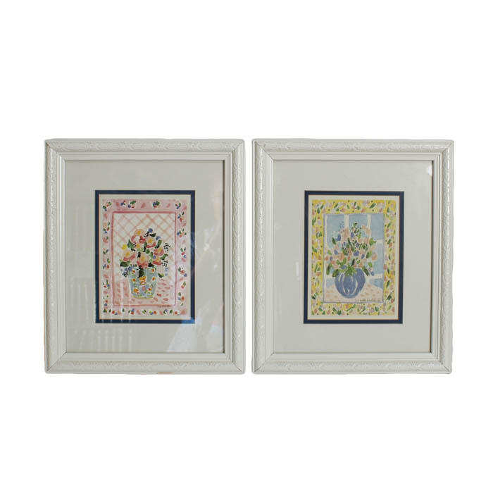 Collection of Two Photo Offset Lithographs of Watercolored Flowers