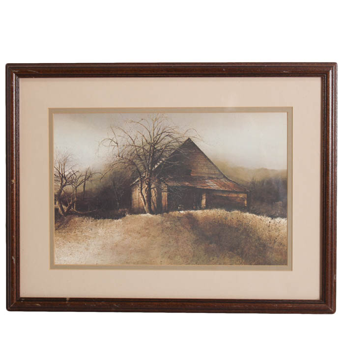 Framed Photo Offset Lithograph after "Warwoman Community Highlands, N.C." 1972 by Hubert Shuptrine