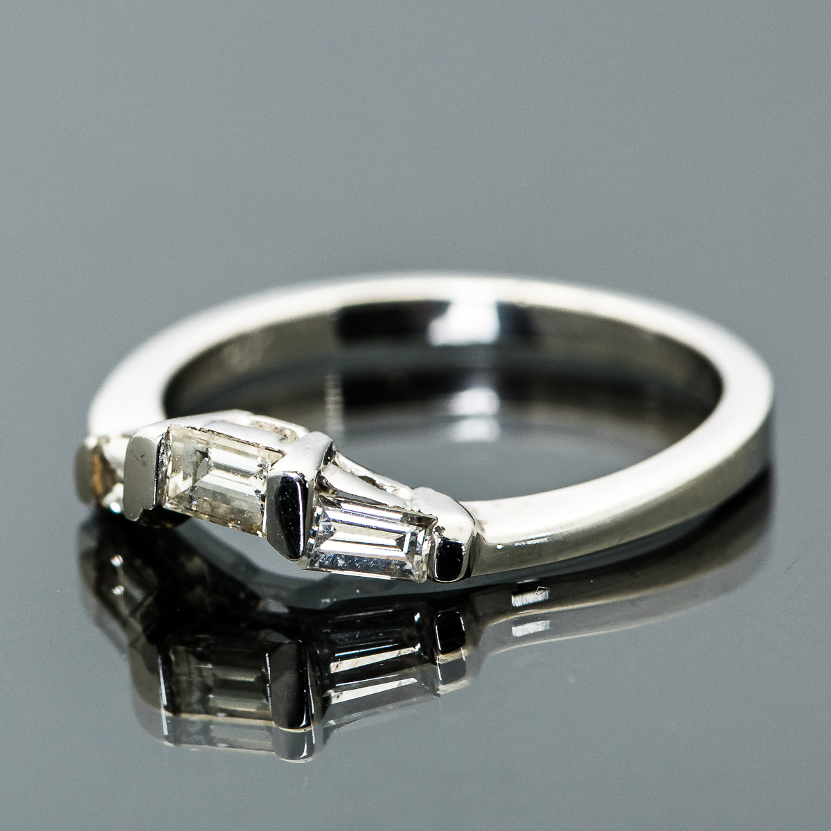 18K White Gold and Baguette Diamond Wedding Band