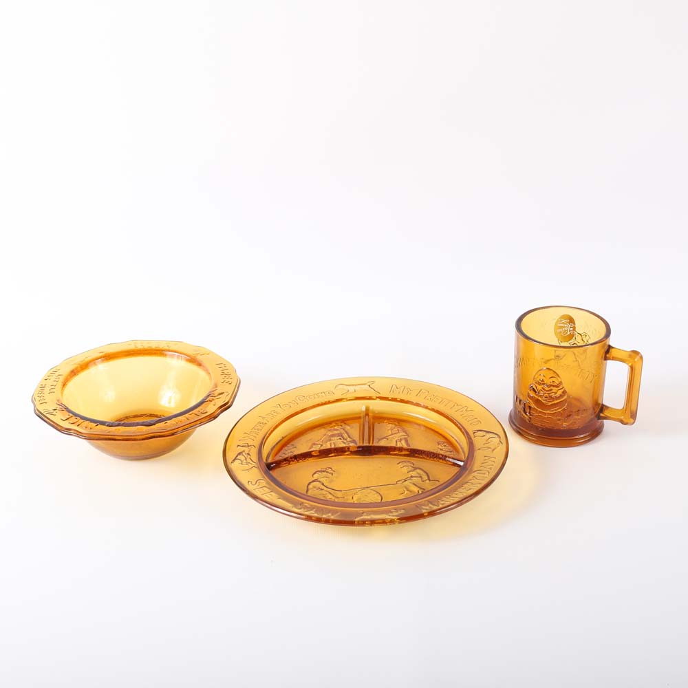 Children's Mother Goose Amber Glass Place Setting