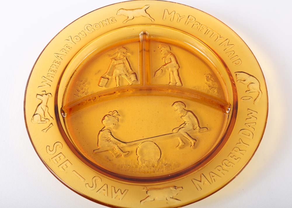 Children's Mother Goose Amber Glass Place Setting