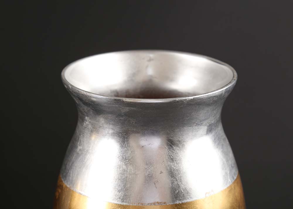 Pair of Tall Vases with Gold Tone and SIlver Tone Leaf