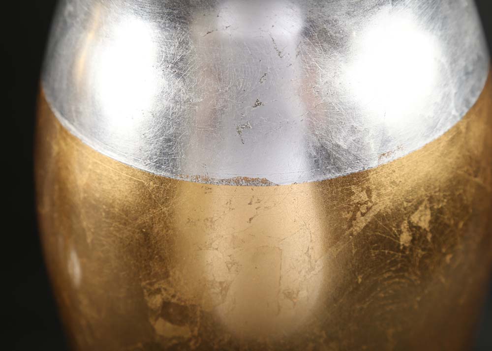 Pair of Tall Vases with Gold Tone and SIlver Tone Leaf