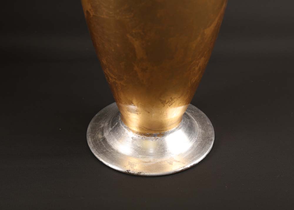 Pair of Tall Vases with Gold Tone and SIlver Tone Leaf