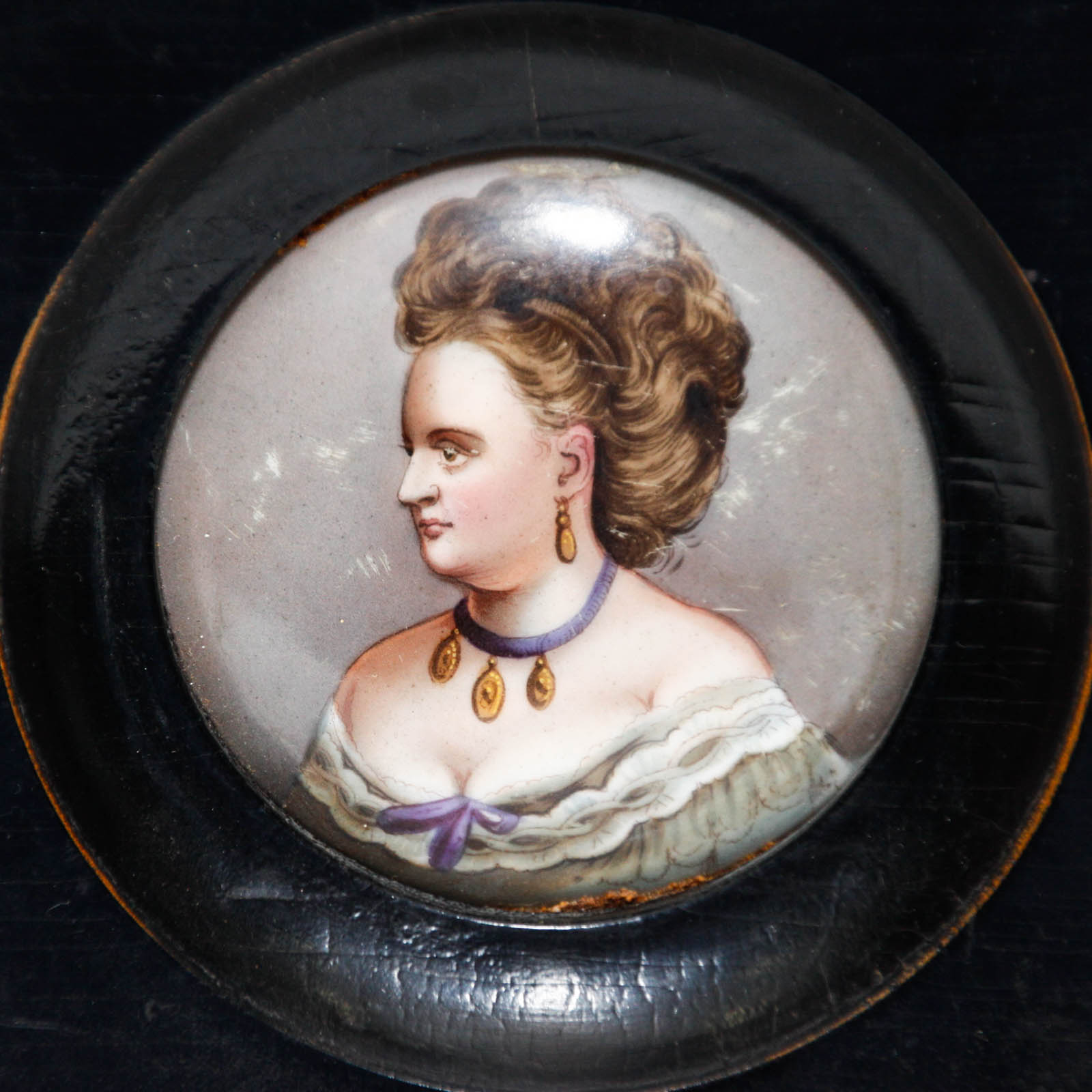 Antique Handpainted Oil on Porcelain Portrait