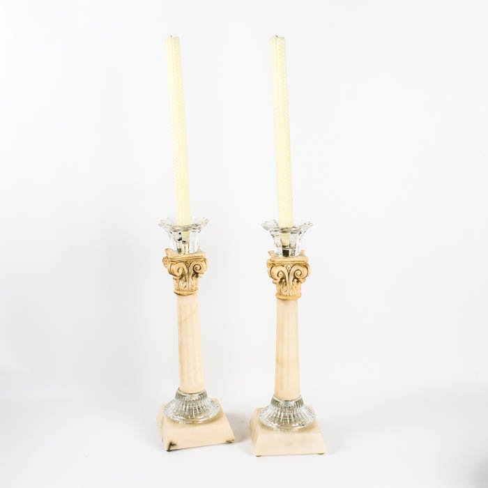 Marble and Glass Candlesticks