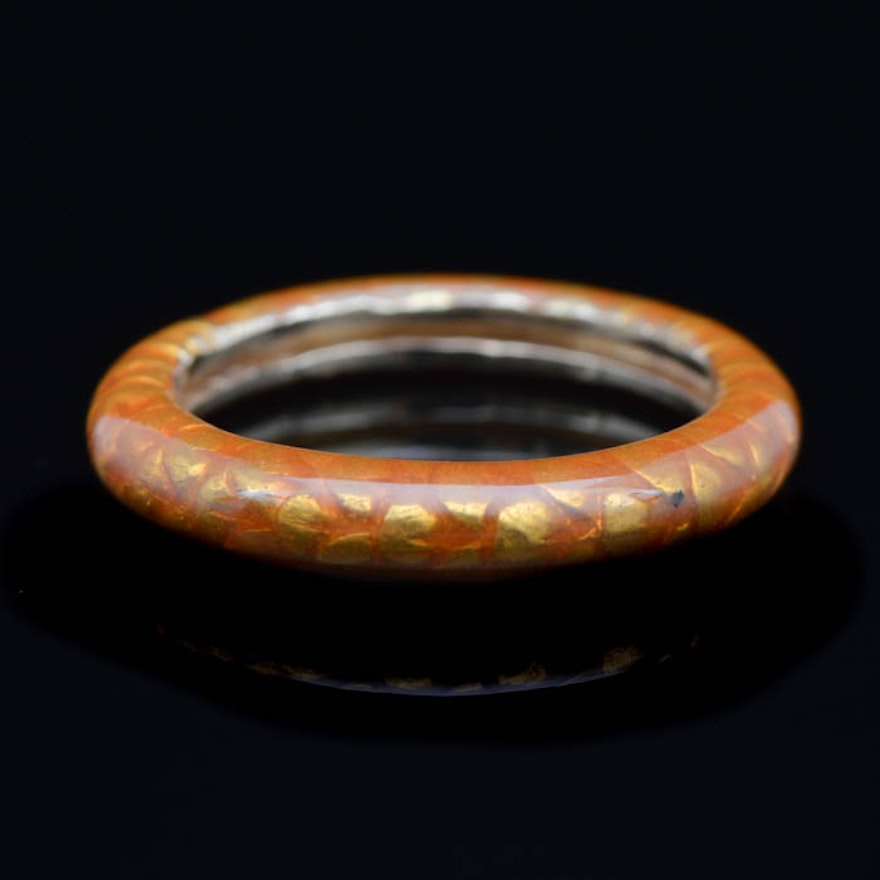 14K Gold and Orange Enameled Ring