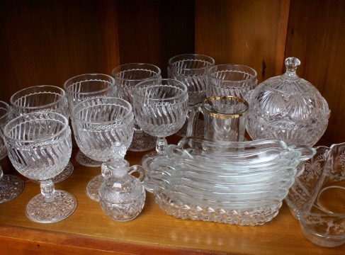 Set of Vintage Pressed Glass Goblets and More