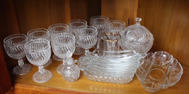 Set of Vintage Pressed Glass Goblets and More