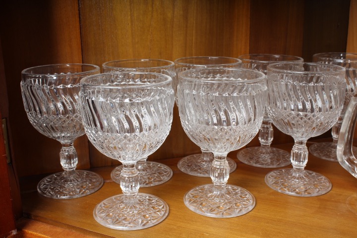 Set of Vintage Pressed Glass Goblets and More
