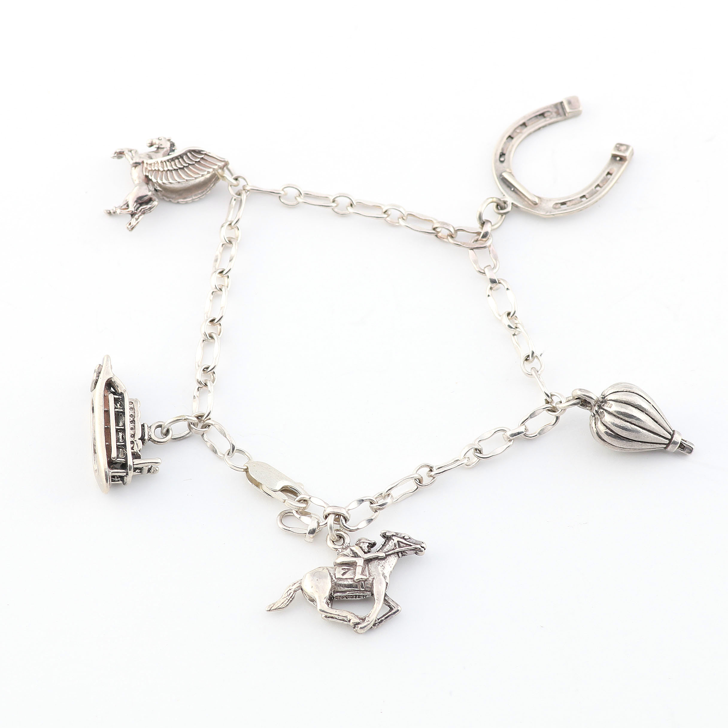 Silver Equestrian, Hot Air Balloon and Steamboat Charm Bracelet