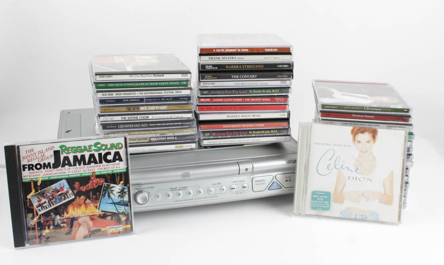 Sony Mega Bass Radio/CD Player and Assortment of CDs