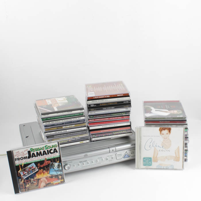 Sony Mega Bass Radio/CD Player and Assortment of CDs