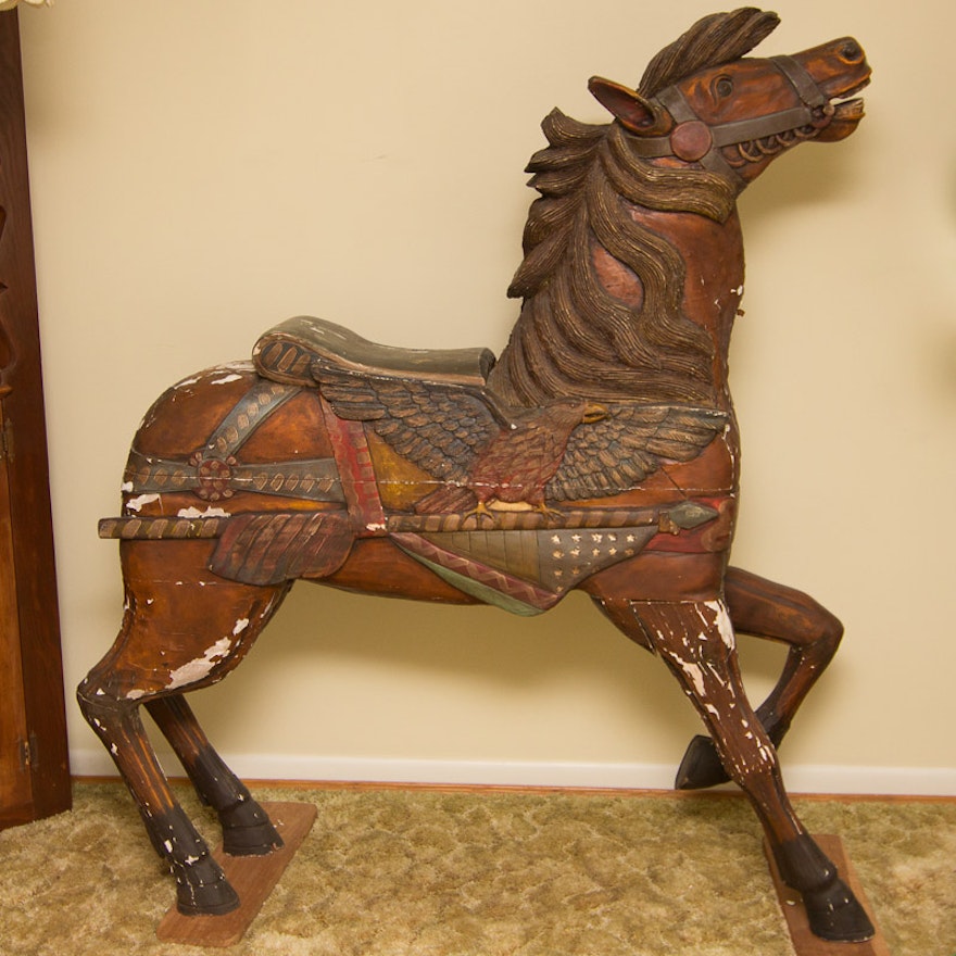 Vintage Hand Carved Dentzel Carousel Flag Horse Reproduction