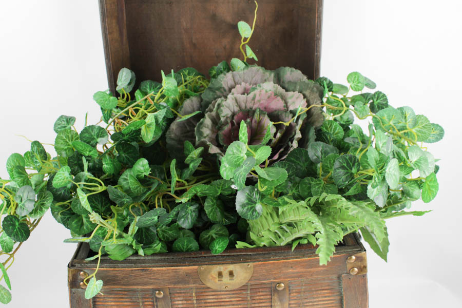 Decorative Wooden Storage Box with Faux Ivy