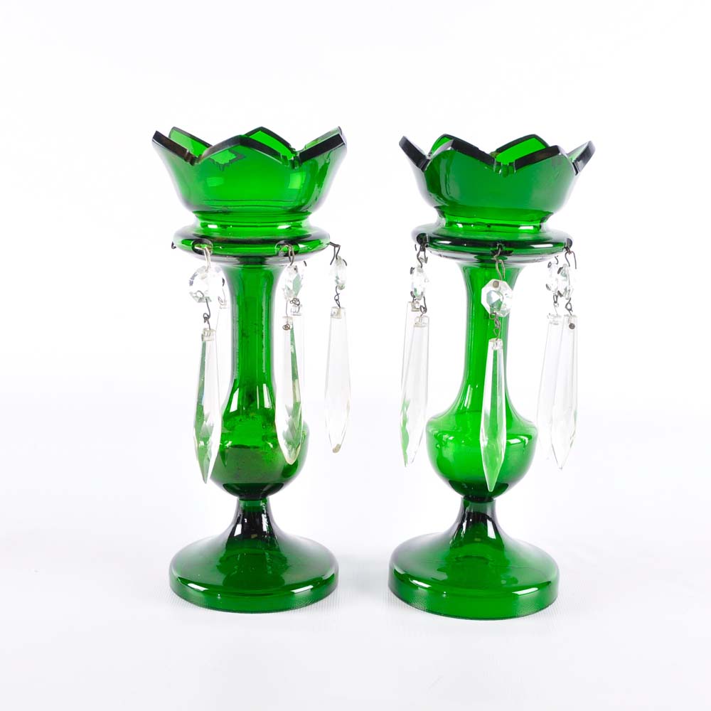 Pair of Green Vintage Mantle Lusters