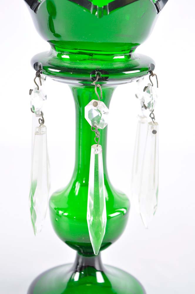 Pair of Green Vintage Mantle Lusters