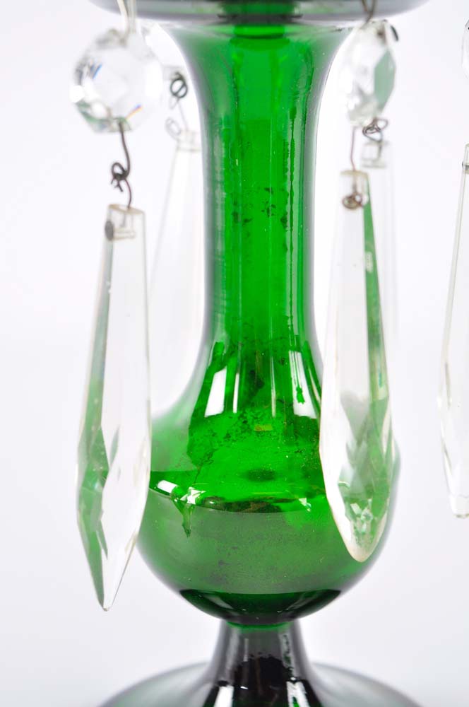 Pair of Green Vintage Mantle Lusters