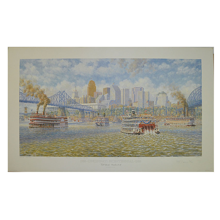 Signed Frank McElwain "Cincinnati Bicentennial Tall Stacks" Print