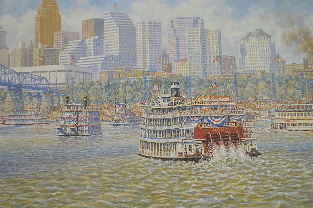 Signed Frank McElwain "Cincinnati Bicentennial Tall Stacks" Print