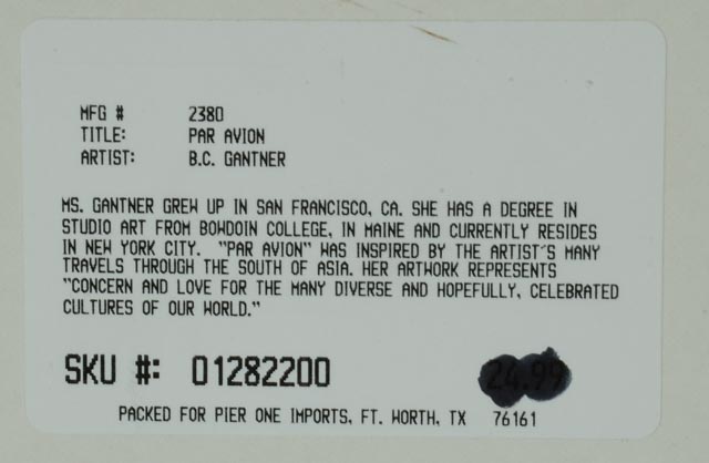 B.C. Gantner Offset Lithograph "Par Avion"