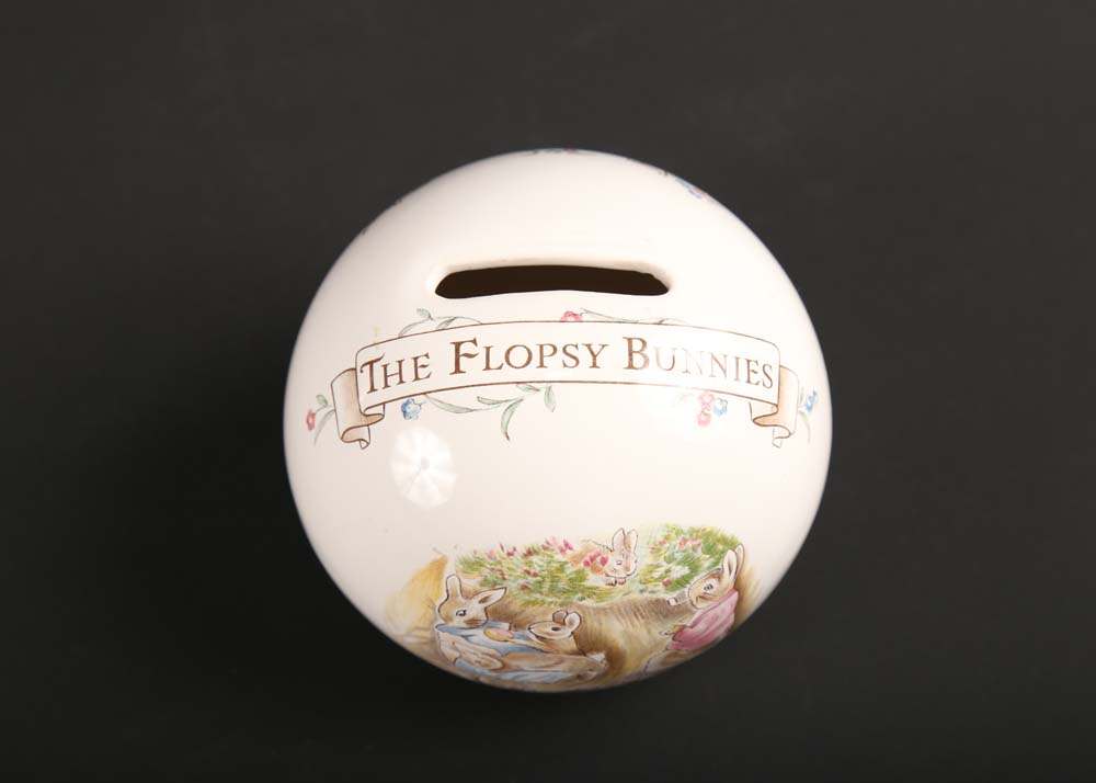 Wedgwood Peter Rabbit Plate and Royal Albert Flopsy Bunny Bank