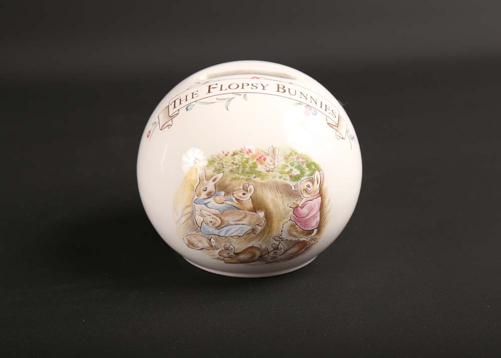 Wedgwood Peter Rabbit Plate and Royal Albert Flopsy Bunny Bank