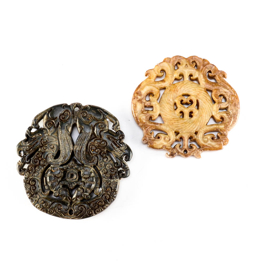 Pair of Chinese Carved Soapstone Pendants