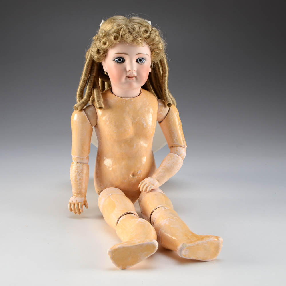 Victorian "Belton-Type" French Bisque Head Doll with Wood Composition Body
