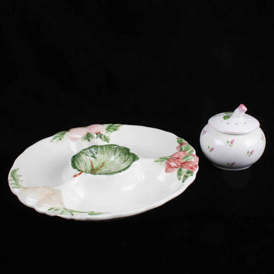 Ceramic Veggie Crudite and Dip Platter and Sugar Bowl