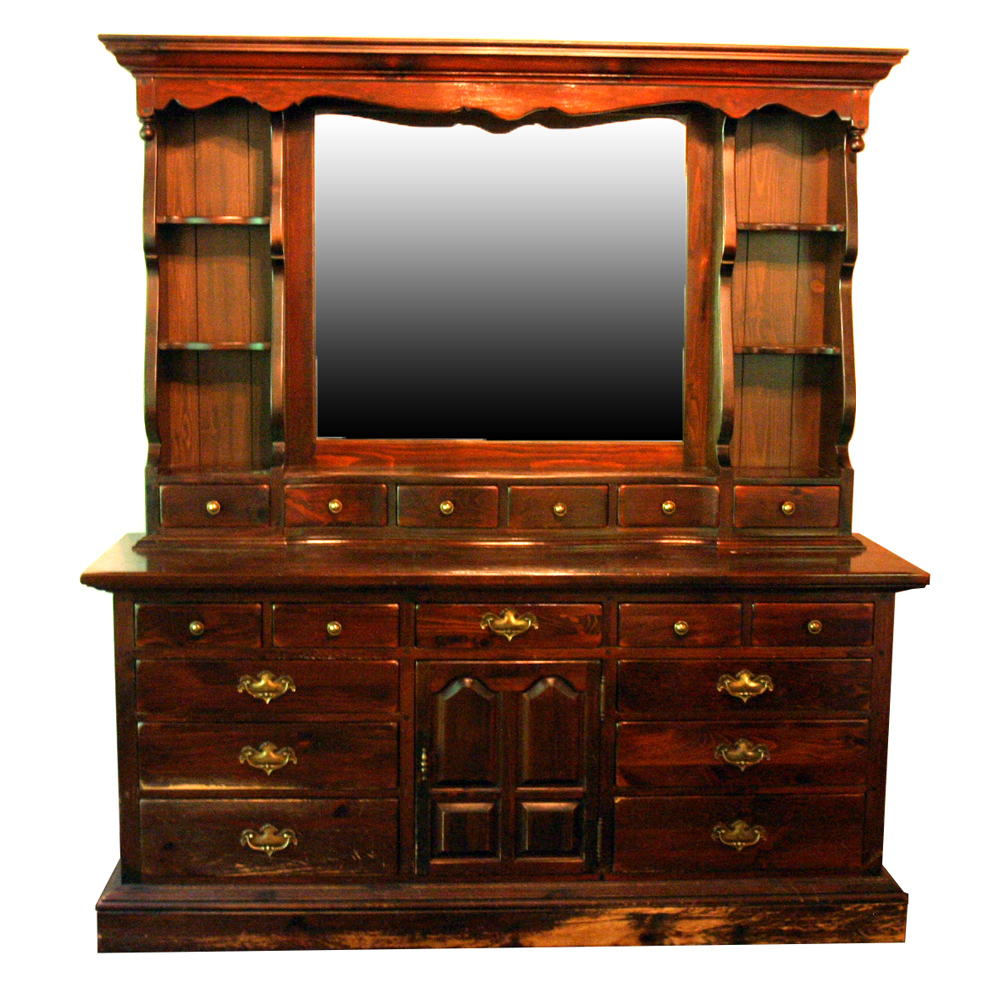 Ethan Allen Pine Triple Dresser Hutch With Mirror