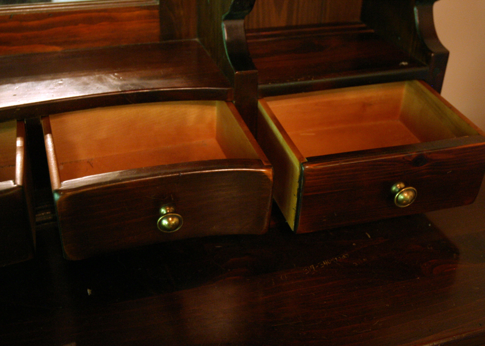 Ethan Allen Pine Triple Dresser Hutch With Mirror