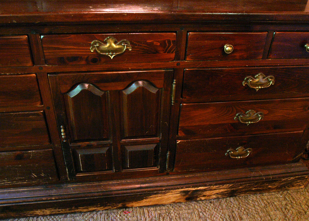 Ethan Allen Pine Triple Dresser Hutch With Mirror