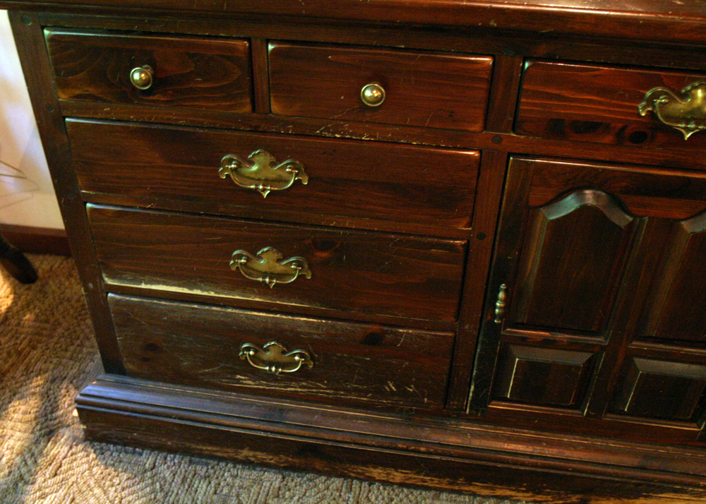 Ethan Allen Pine Triple Dresser Hutch With Mirror