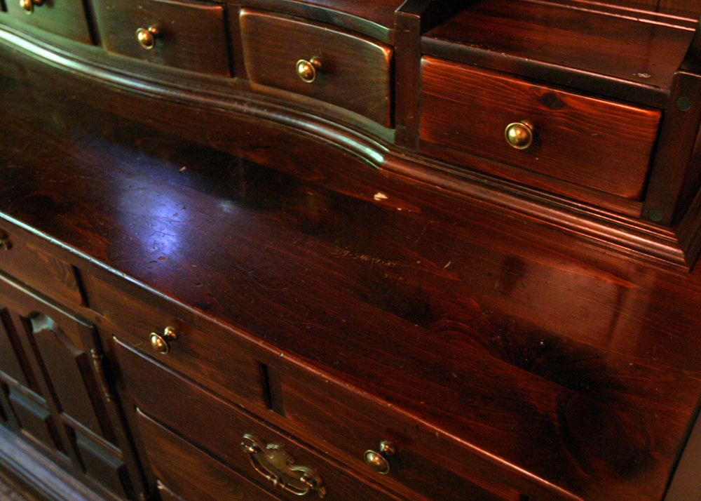 Ethan Allen Pine Triple Dresser Hutch With Mirror