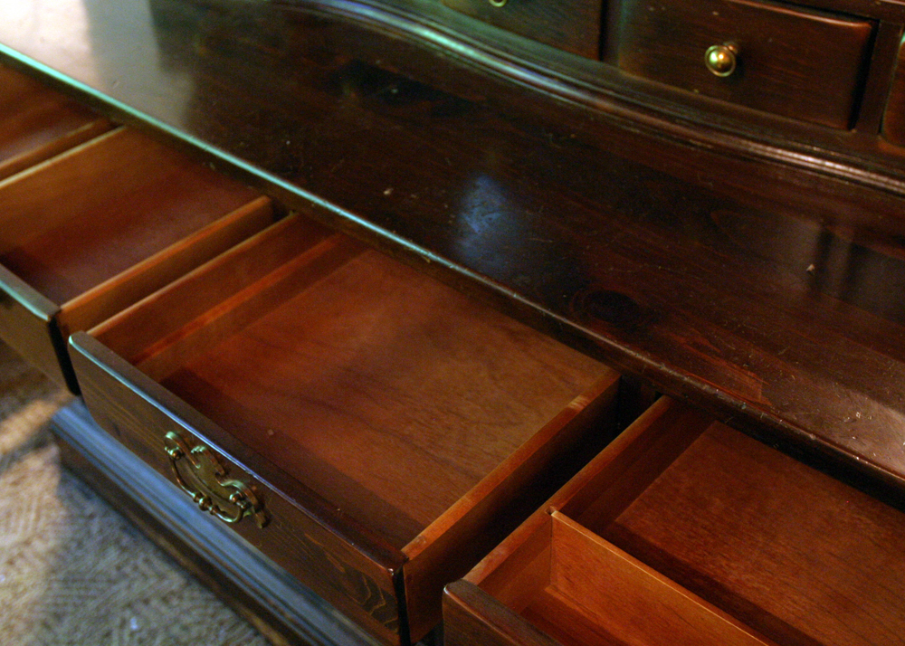 Ethan Allen Pine Triple Dresser Hutch With Mirror