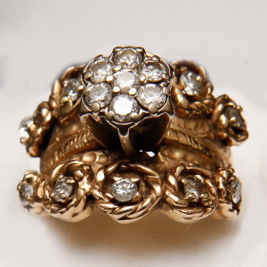 Rare 14kt Gold and Diamond Antique Wedding Ring