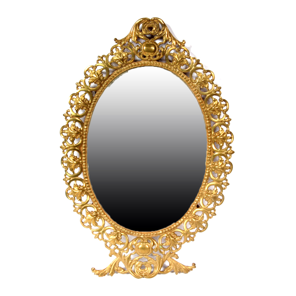Beveled Glass Oval Mirror in Brass Frame