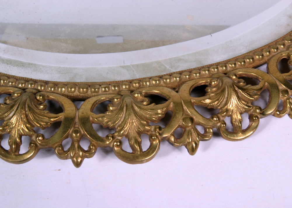 Beveled Glass Oval Mirror in Brass Frame