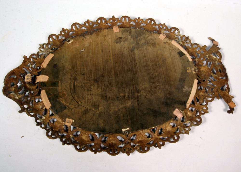 Beveled Glass Oval Mirror in Brass Frame
