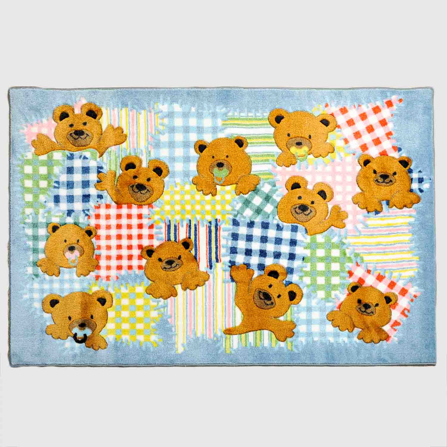 "Patches" Teddy Bear and Gingham Print Area Rug