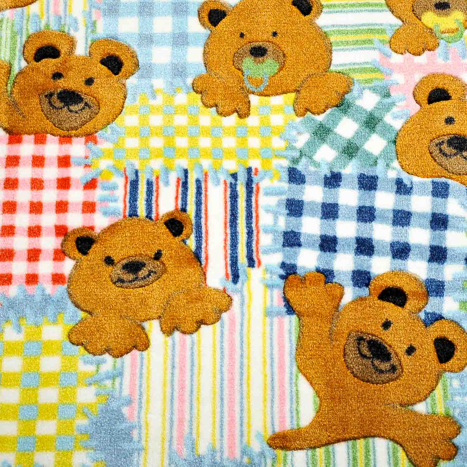 "Patches" Teddy Bear and Gingham Print Area Rug