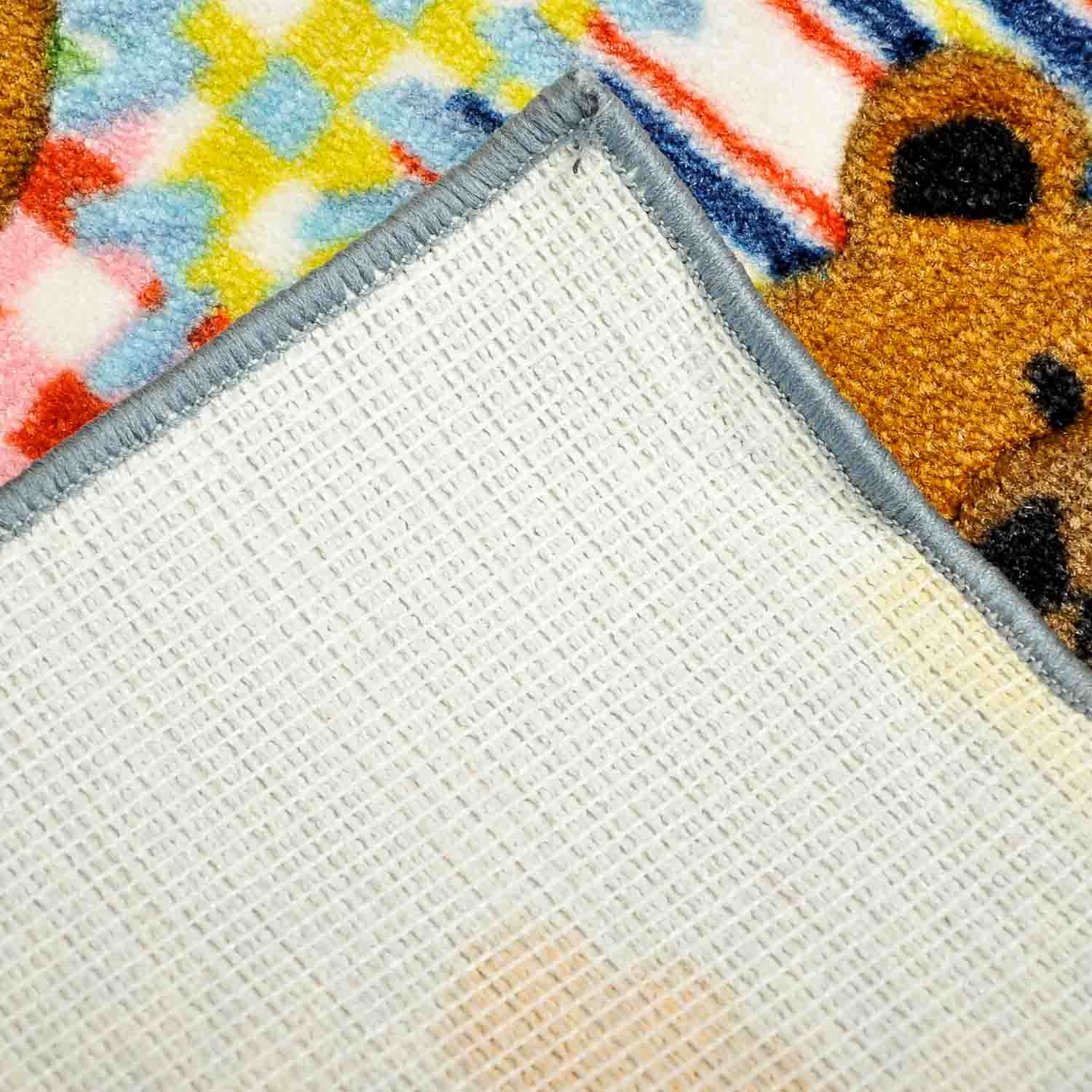 "Patches" Teddy Bear and Gingham Print Area Rug