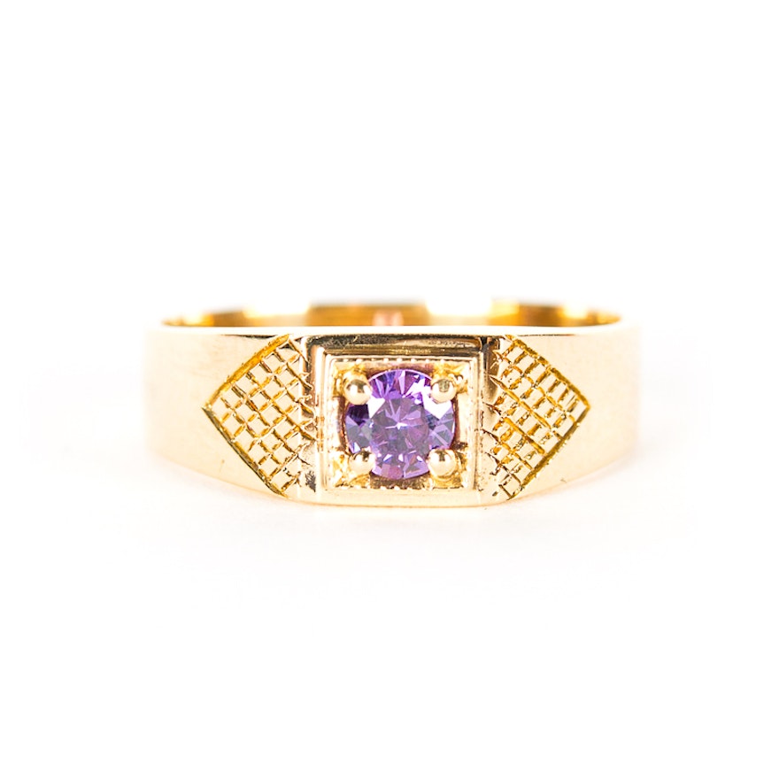 14K Yellow Gold Ring with Purple Stone