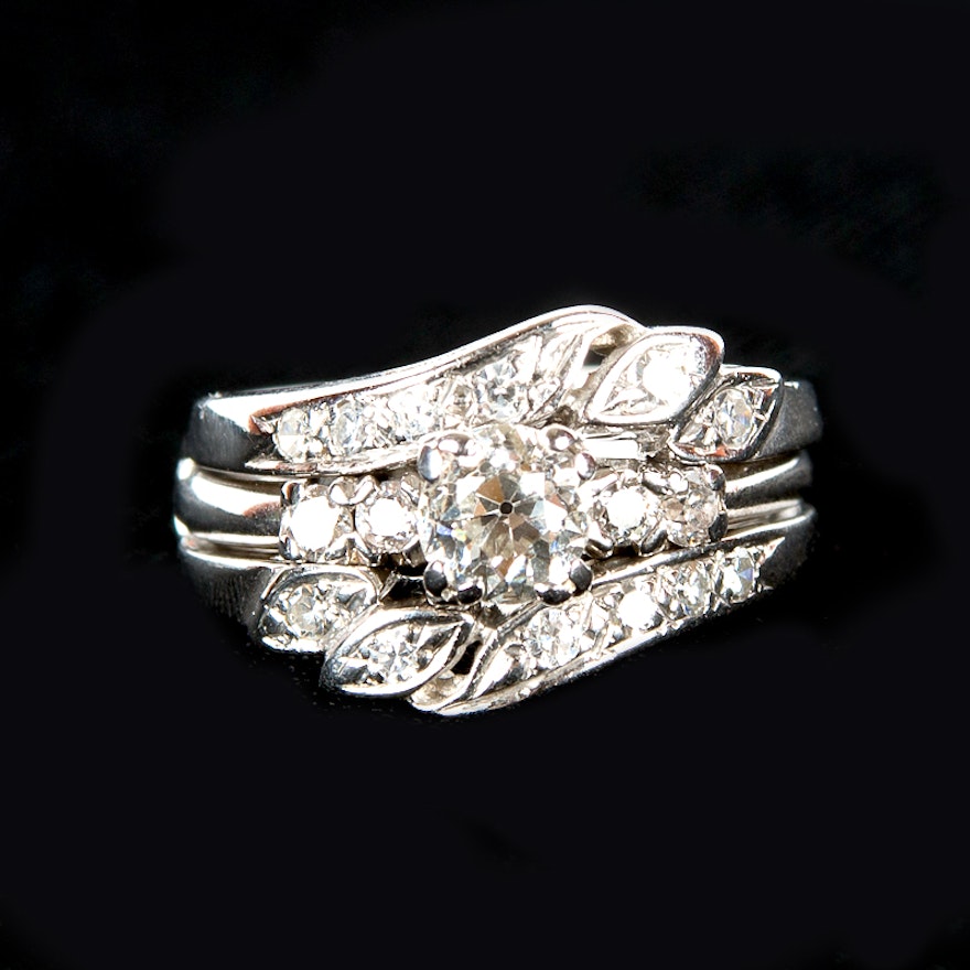 Pair of 14K White Gold Rings with Diamonds