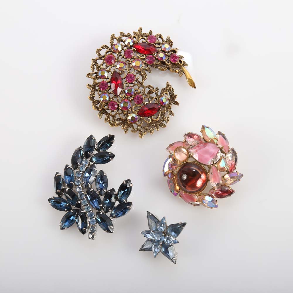 Costume Rhinestone Brooches including Emmons and Weiss